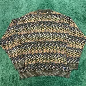 Bachrach Mens Italian Wool Blend Geometric Vintage Sweater Black Tan Italy XXL